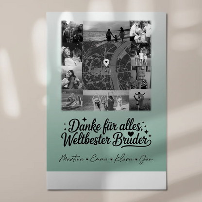 Personalisierte Fotoboard Magnet Poster mit 10 Fotos und Karte in der Mitte Beste Nichte Danke für alles Schwarz-Weiß 1