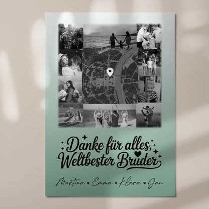 Personalisierte Fotoboard Magnet Poster mit 10 Fotos und Karte in der Mitte Beste Nichte Danke für alles Schwarz-Weiß 7