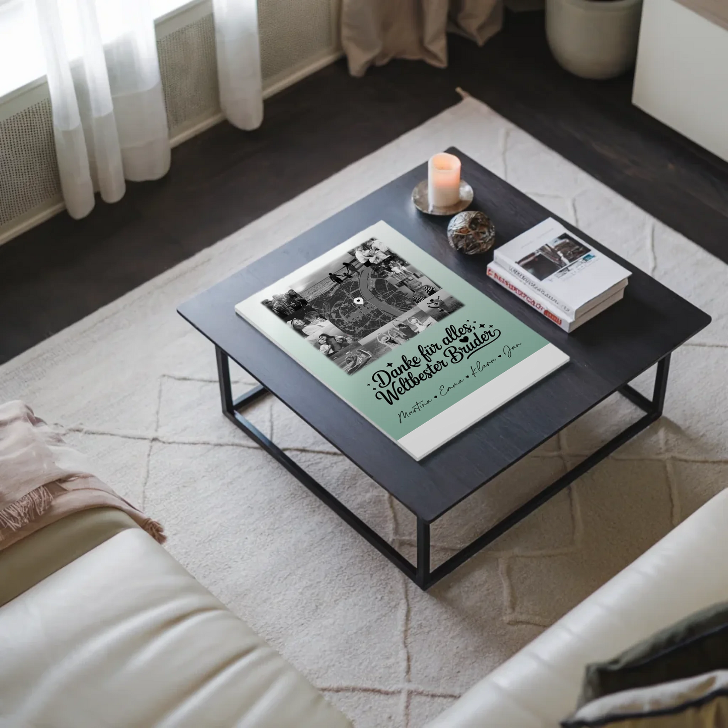 Personalisierte Fotoboard Magnet Poster mit 10 Fotos und Karte in der Mitte Beste Nichte Danke für alles Schwarz-Weiß