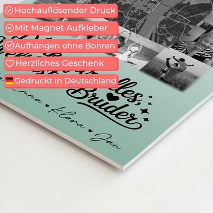 Personalisierte Fotoboard Magnet Poster mit 10 Fotos und Karte in der Mitte Beste Nichte Danke für alles Schwarz-Weiß