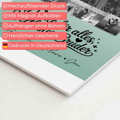 Personalisierte Fotoboard Magnet Poster mit 10 Fotos und Karte in der Mitte Beste Nichte Danke für alles Schwarz-Weiß