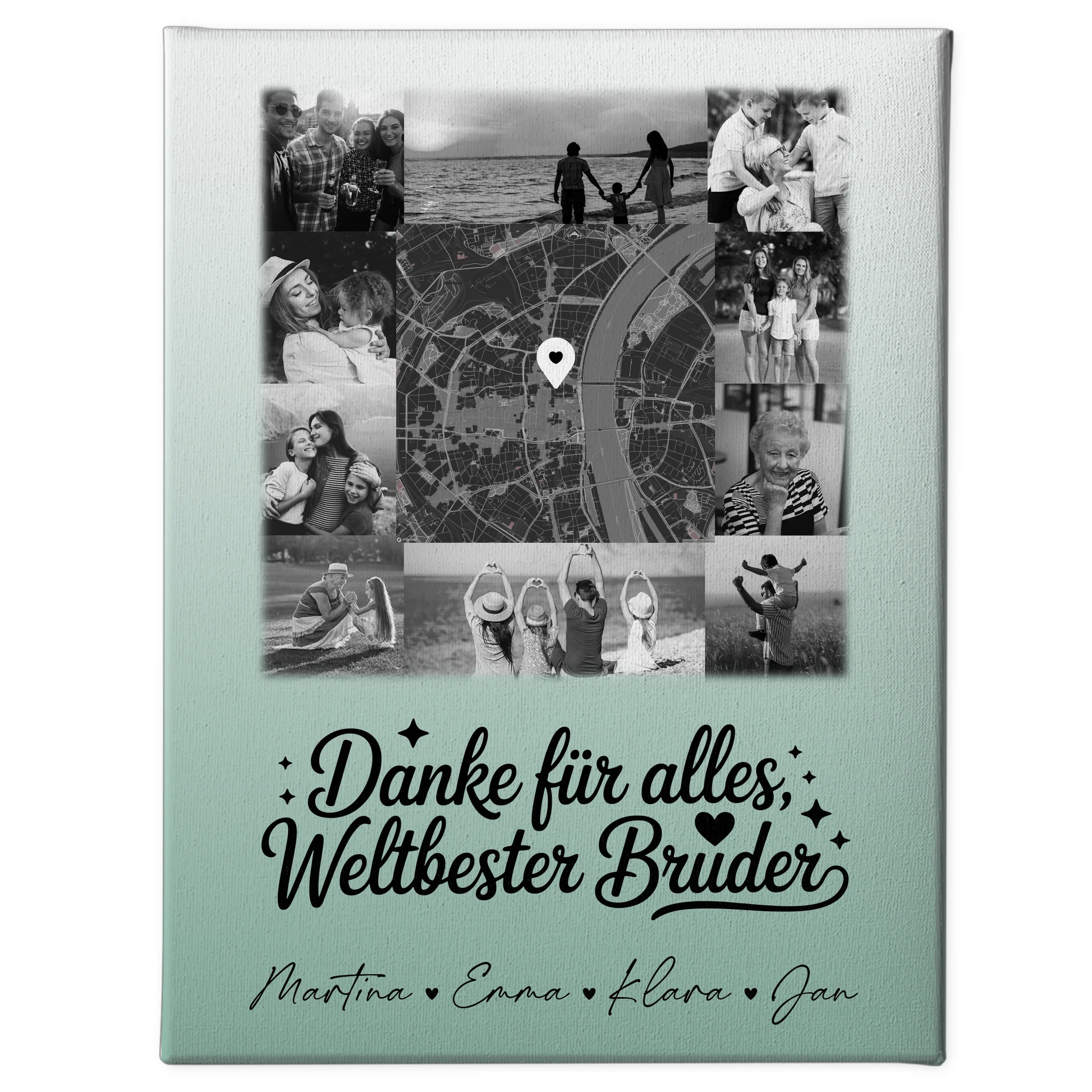 Wandbild Fotocollage mit 10 Fotos und Karte in der Mitte für die beste Nichte Schwarz-Weiß personalisiertes Geschenk 1