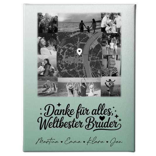 Wandbild Fotocollage mit 10 Fotos und Karte in der Mitte für die beste Nichte Schwarz-Weiß personalisiertes Geschenk 1