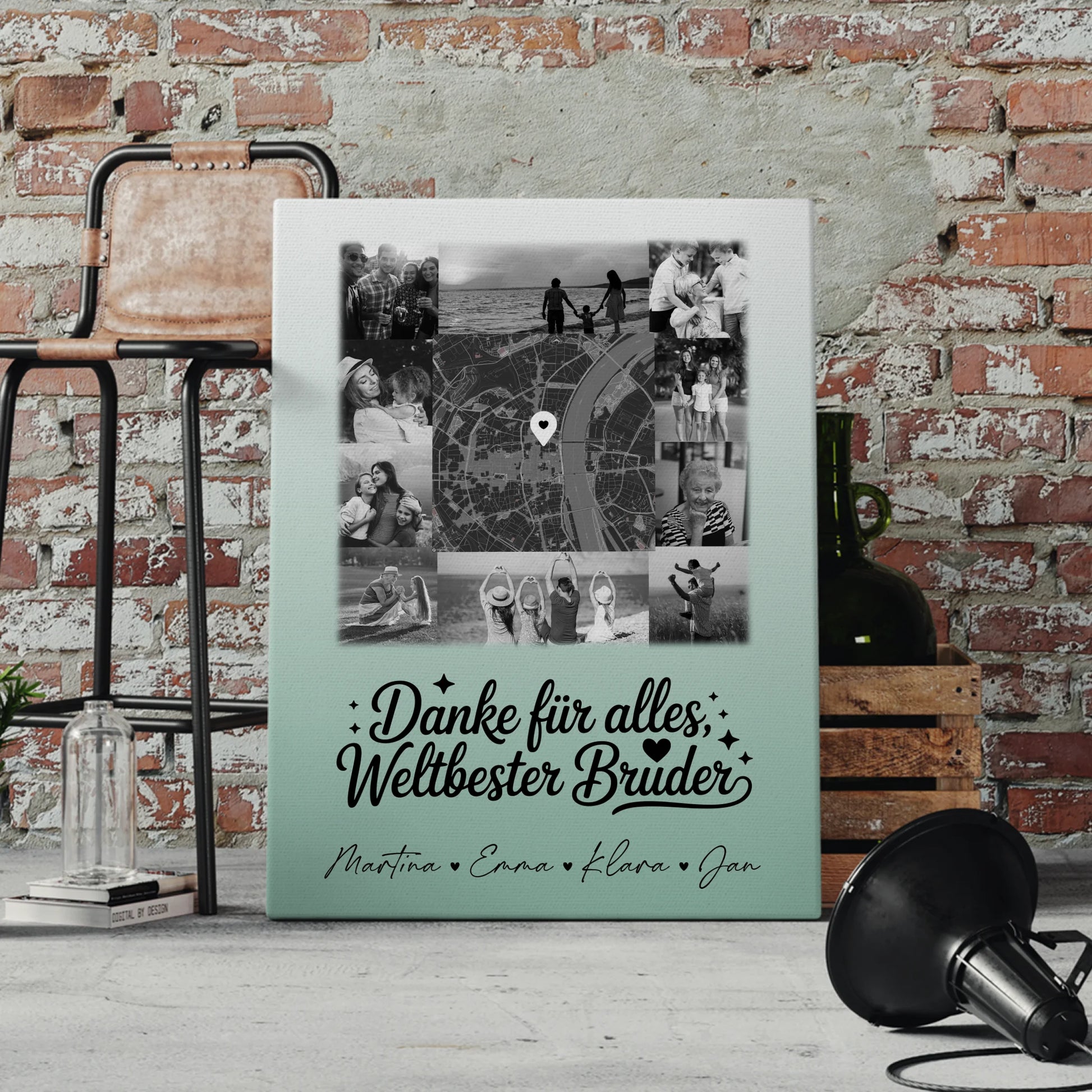 Wandbild Fotocollage mit 10 Fotos und Karte in der Mitte für die beste Nichte Schwarz-Weiß personalisiertes Geschenk 4