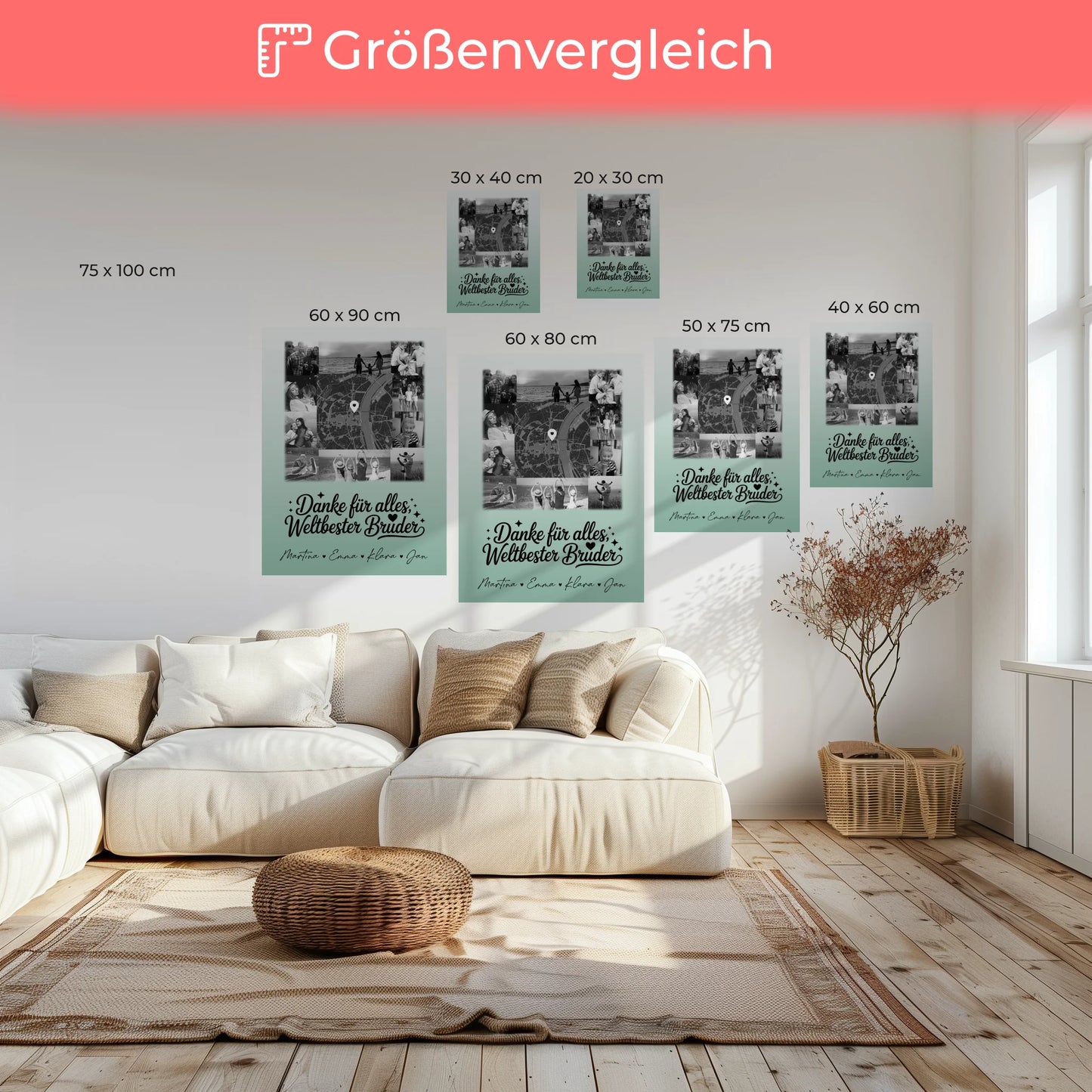 Wandbild Fotocollage mit 10 Fotos und Karte in der Mitte für die beste Nichte Schwarz-Weiß personalisiertes Geschenk 6