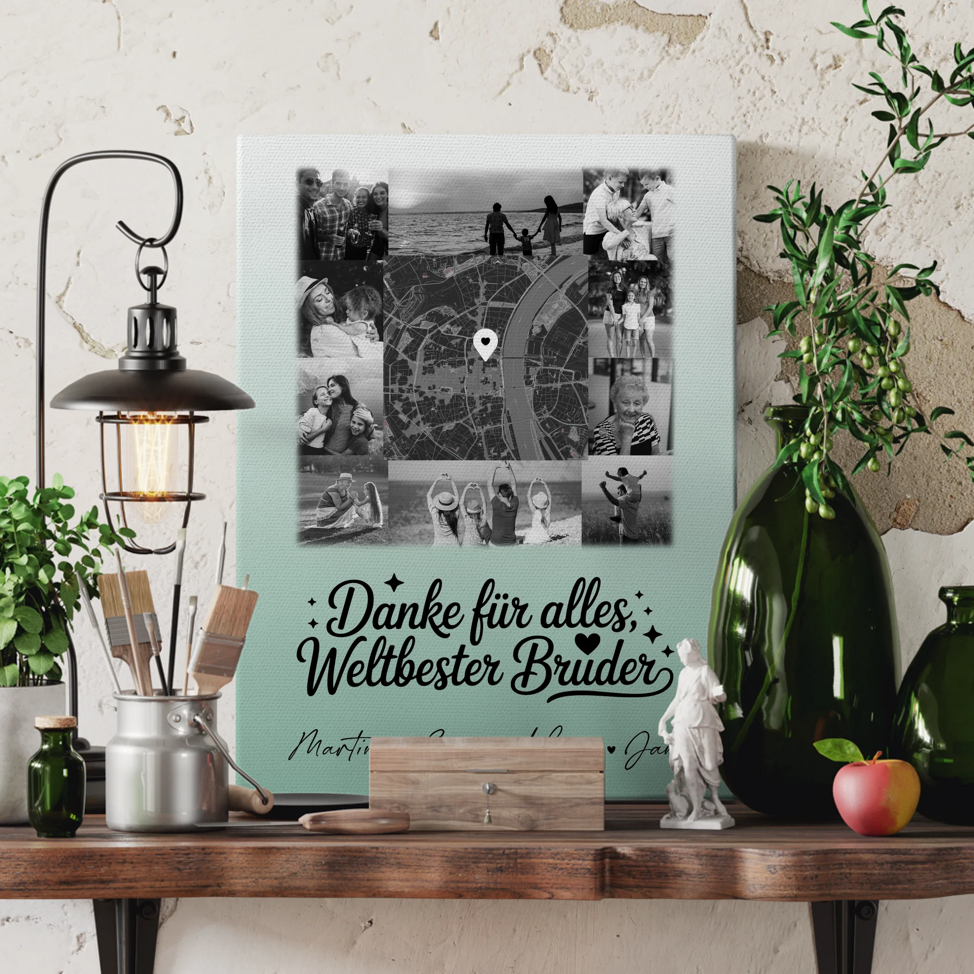 Wandbild Fotocollage mit 10 Fotos und Karte in der Mitte für die beste Nichte Schwarz-Weiß personalisiertes Geschenk 3