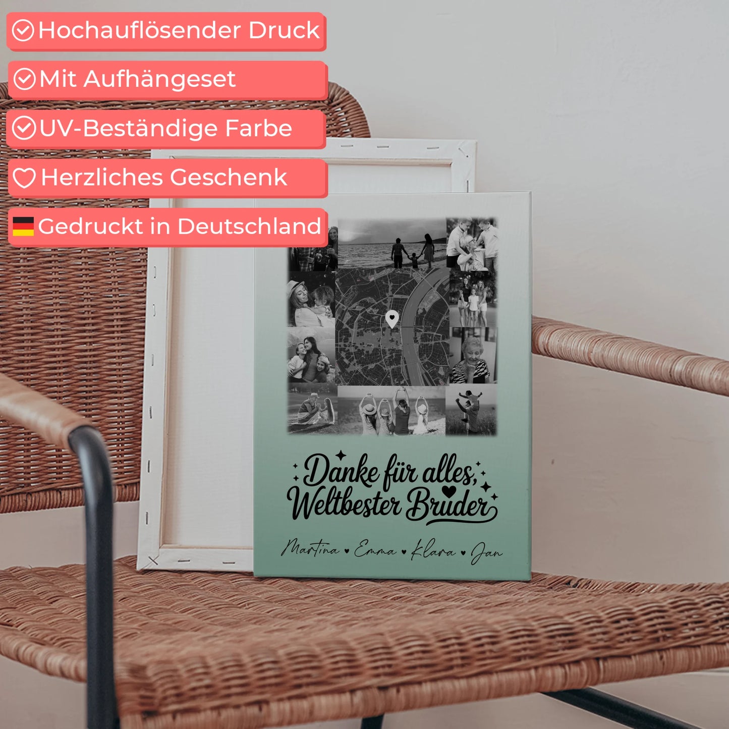 Wandbild Fotocollage mit 10 Fotos und Karte in der Mitte für die beste Nichte Schwarz-Weiß personalisiertes Geschenk 5