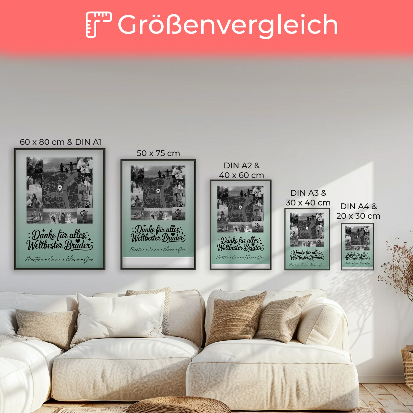 Personalisierte Karten-Poster mit 10 Fotos & Karte - Danke Nichte Schwarz-Weiß