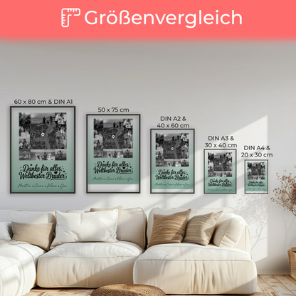 Personalisierte Karten-Poster mit 10 Fotos & Karte - Danke Nichte Schwarz-Weiß