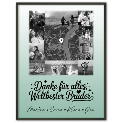 Personalisierte Karten-Poster mit 10 Fotos & Karte - Danke Nichte Schwarz-Weiß