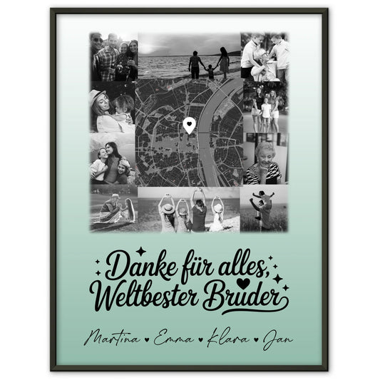 Personalisierte Karten-Poster mit 10 Fotos & Karte - Danke Nichte Schwarz-Weiß