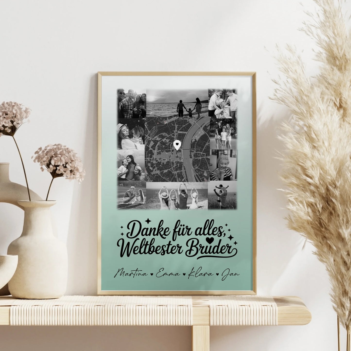 Personalisierte Karten-Poster mit 10 Fotos & Karte - Danke Nichte Schwarz-Weiß