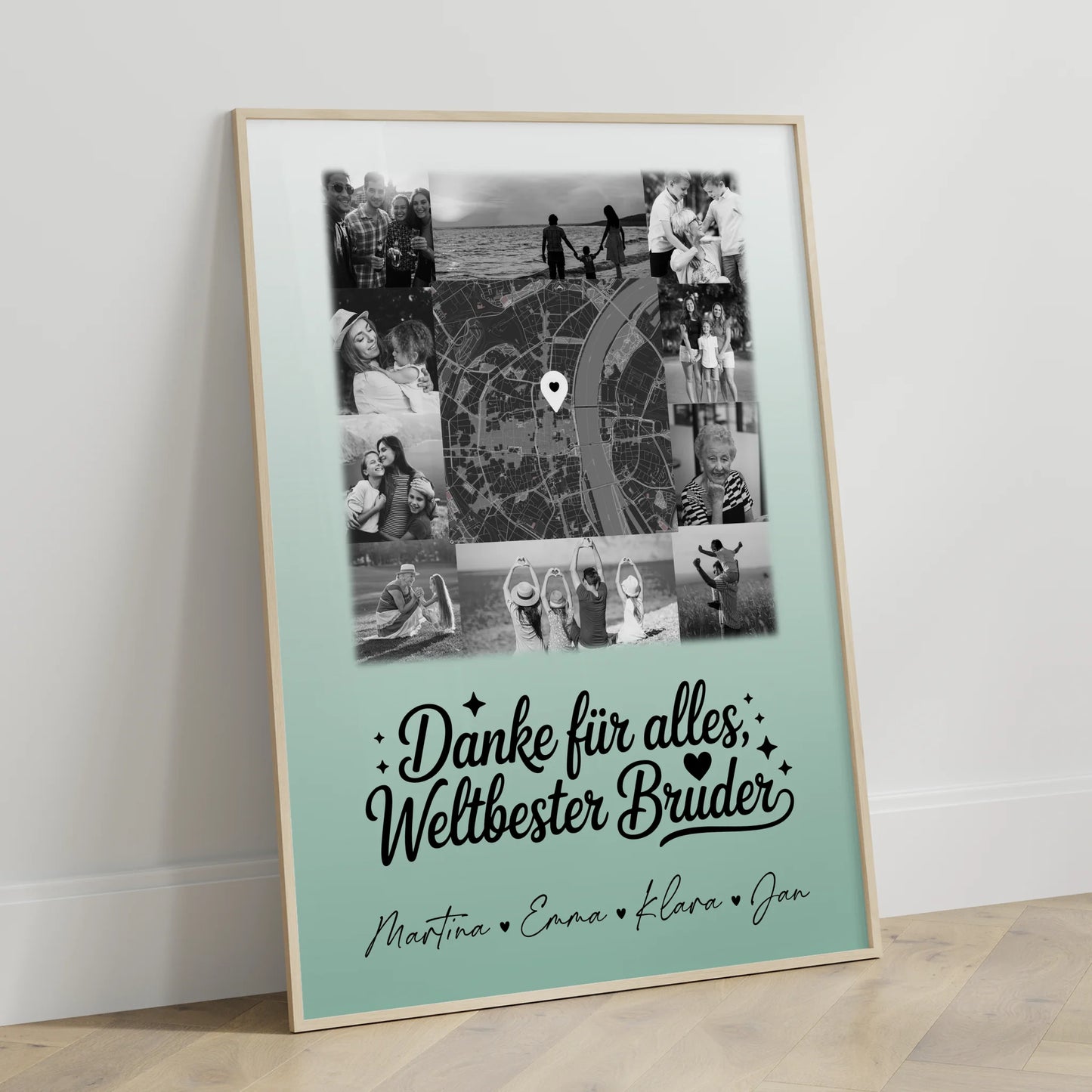 Personalisierte Karten-Poster mit 10 Fotos & Karte - Danke Nichte Schwarz-Weiß