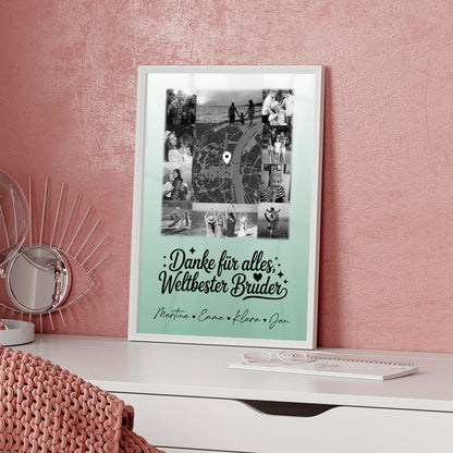 Personalisierte Karten-Poster mit 10 Fotos & Karte - Danke Nichte Schwarz-Weiß