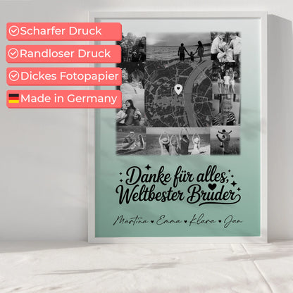 Personalisierte Karten-Poster mit 10 Fotos & Karte - Danke Nichte Schwarz-Weiß