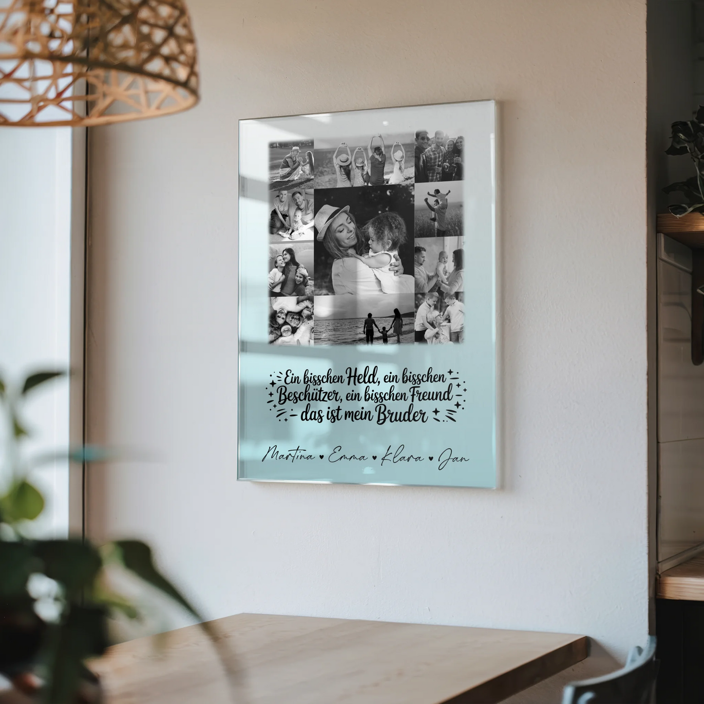 Personalisierte Foto Acrylglas Wanddekoration mit 11 Fotos Held Beschützer Freund mein Bruder Schwarz-Weiß