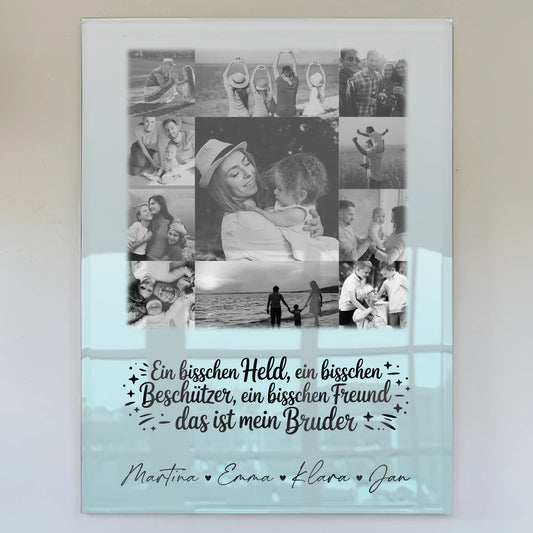 Personalisierte Foto Acrylglas Wanddekoration mit 11 Fotos Held Beschützer Freund mein Bruder Schwarz-Weiß