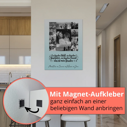 Personalisierbares Fotoboard Magnet Wandbild mit 11 Fotos Held Beschützer Freund mein Bruder Schwarz-Weiß