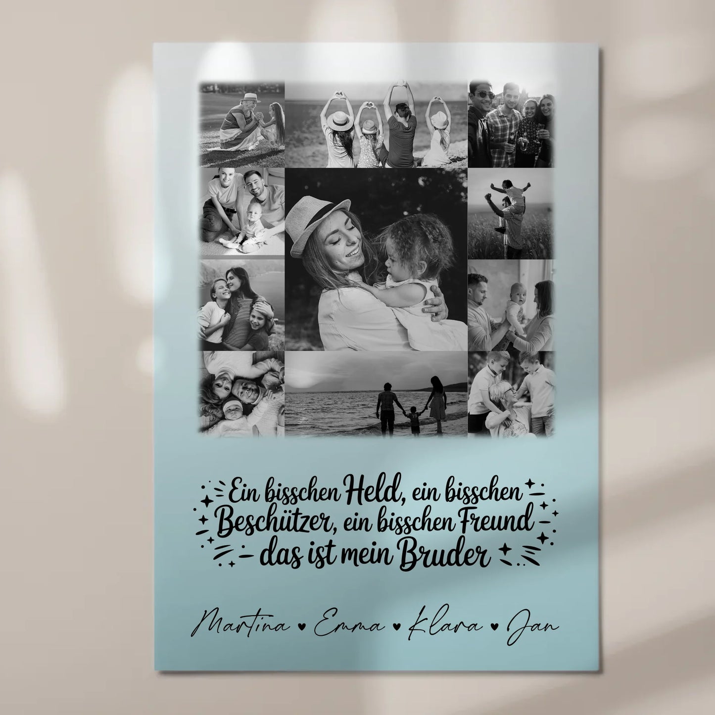 Personalisierbares Fotoboard Magnet Wandbild mit 11 Fotos Held Beschützer Freund mein Bruder Schwarz-Weiß 7