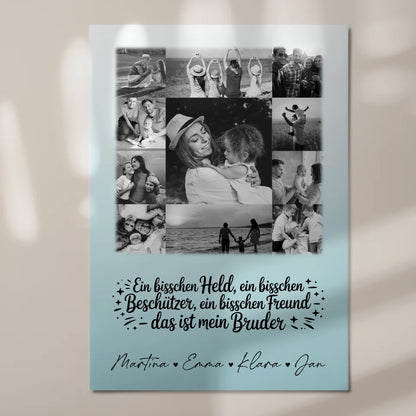 Personalisierbares Fotoboard Magnet Wandbild mit 11 Fotos Held Beschützer Freund mein Bruder Schwarz-Weiß 7