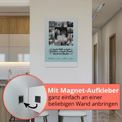 Personalisierbares Fotoboard Magnet Wandbild mit 11 Fotos Held Beschützer Freund mein Bruder Schwarz-Weiß