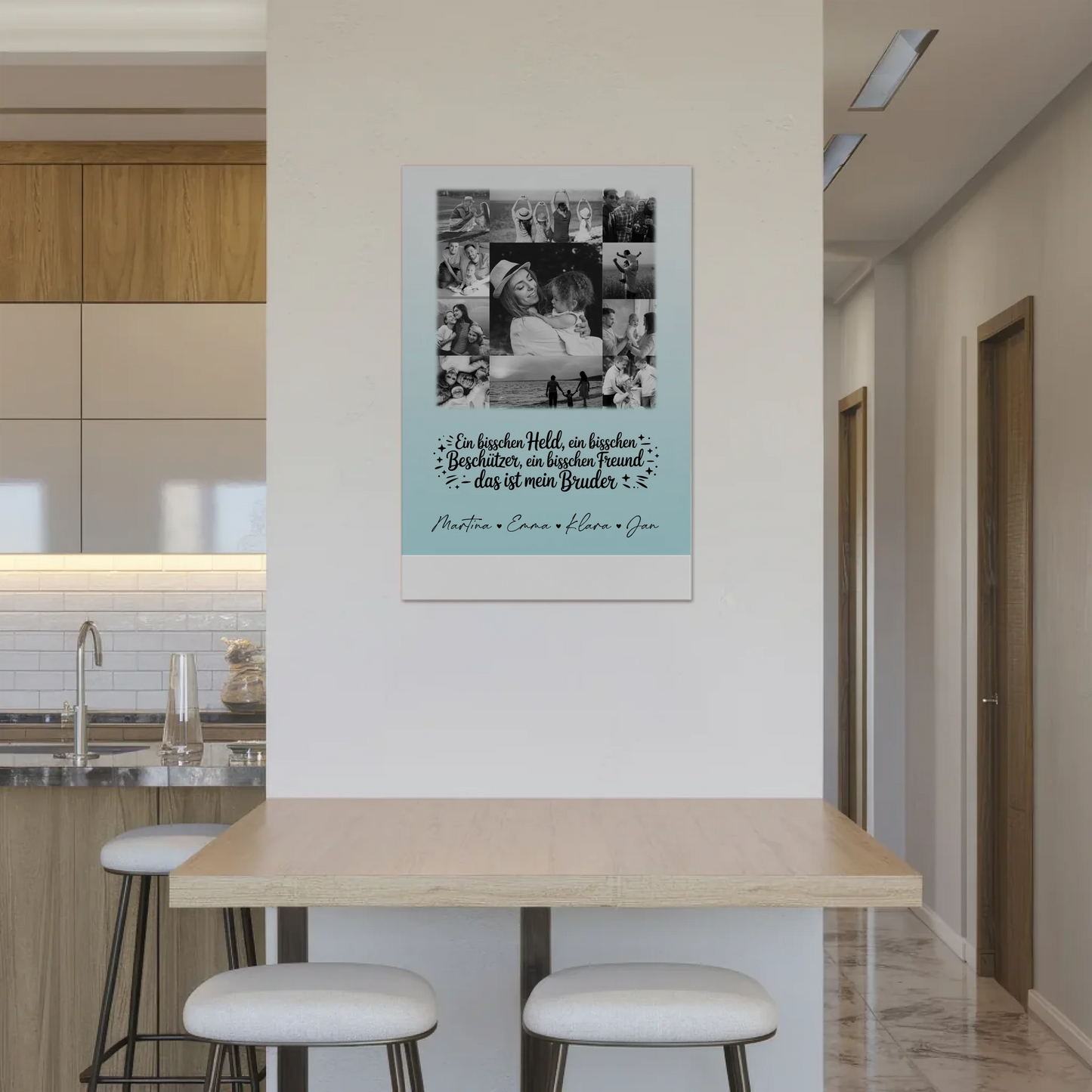 Personalisierbares Fotoboard Magnet Wandbild mit 11 Fotos Held Beschützer Freund mein Bruder Schwarz-Weiß