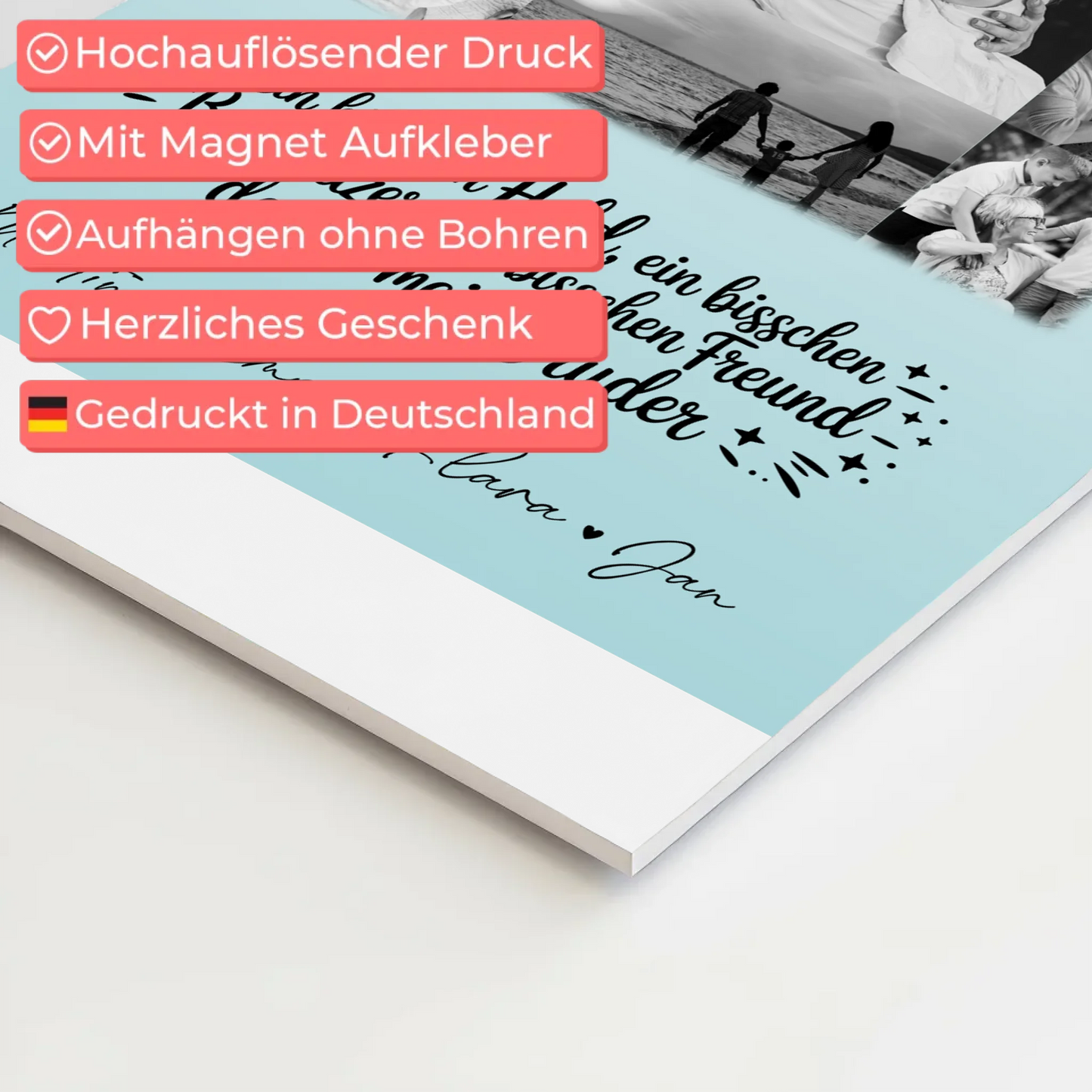 Personalisierbares Fotoboard Magnet Wandbild mit 11 Fotos Held Beschützer Freund mein Bruder Schwarz-Weiß