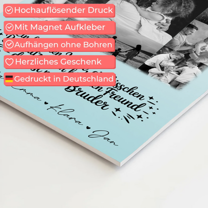 Personalisierbares Fotoboard Magnet Wandbild mit 11 Fotos Held Beschützer Freund mein Bruder Schwarz-Weiß