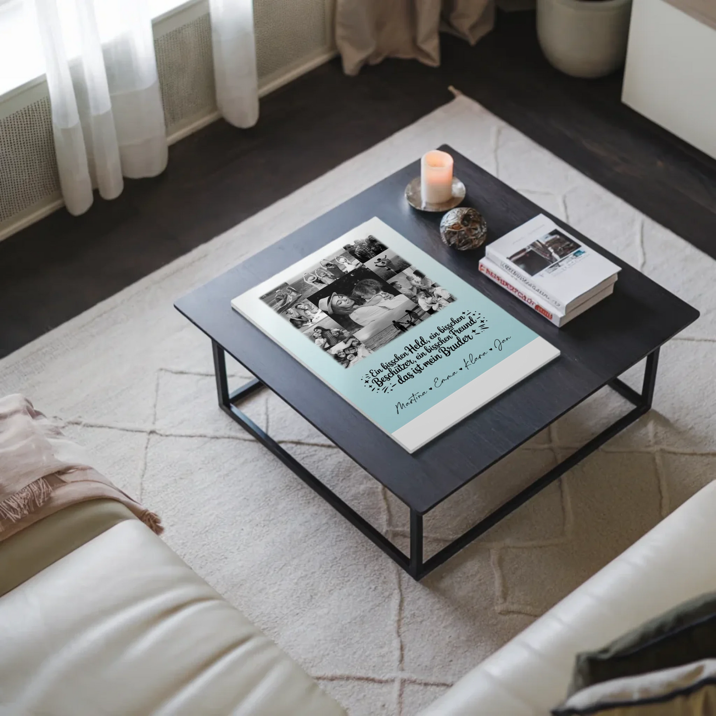 Personalisierbares Fotoboard Magnet Wandbild mit 11 Fotos Held Beschützer Freund mein Bruder Schwarz-Weiß