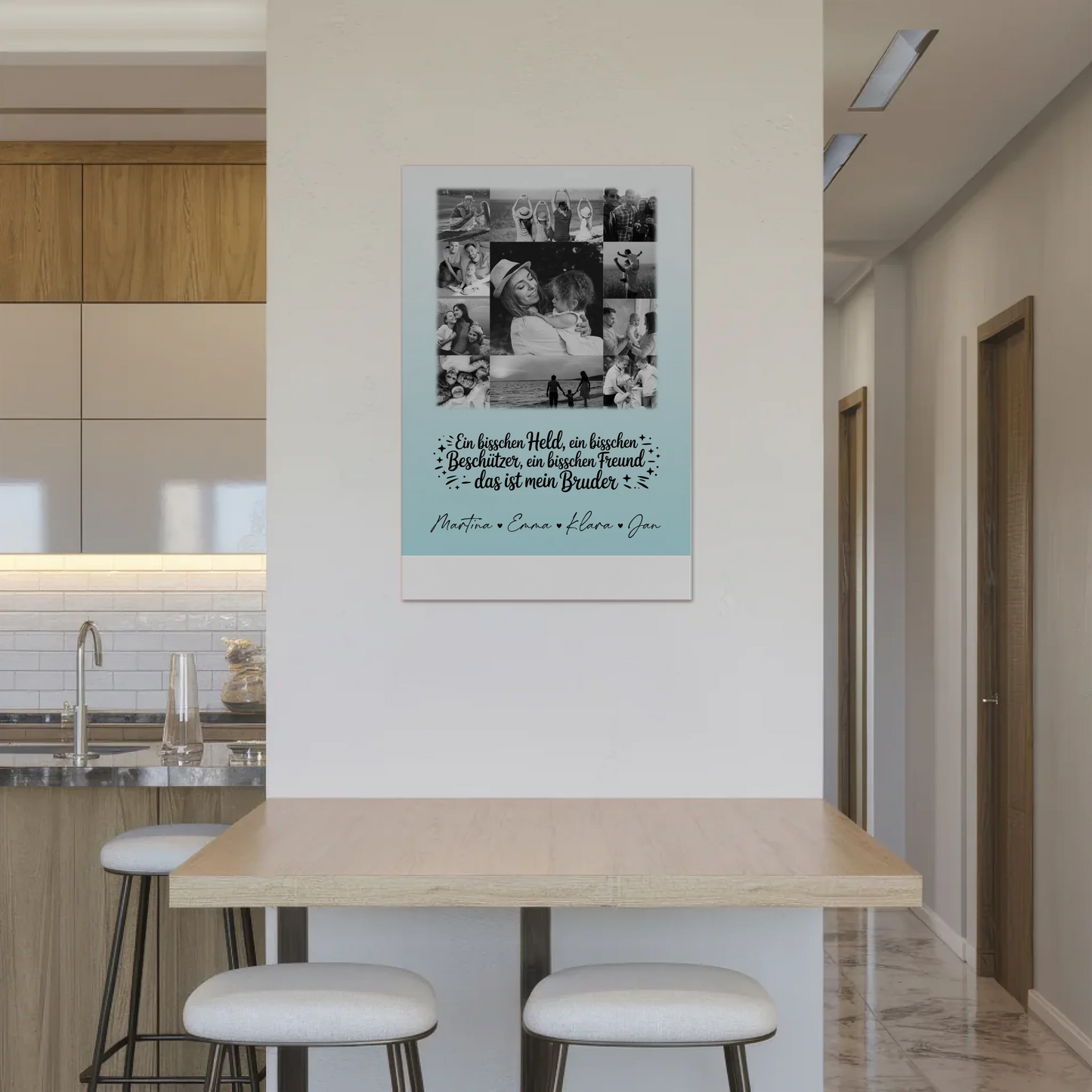Personalisierbares Fotoboard Magnet Wandbild mit 11 Fotos Held Beschützer Freund mein Bruder Schwarz-Weiß