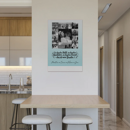 Personalisierbares Fotoboard Magnet Wandbild mit 11 Fotos Held Beschützer Freund mein Bruder Schwarz-Weiß