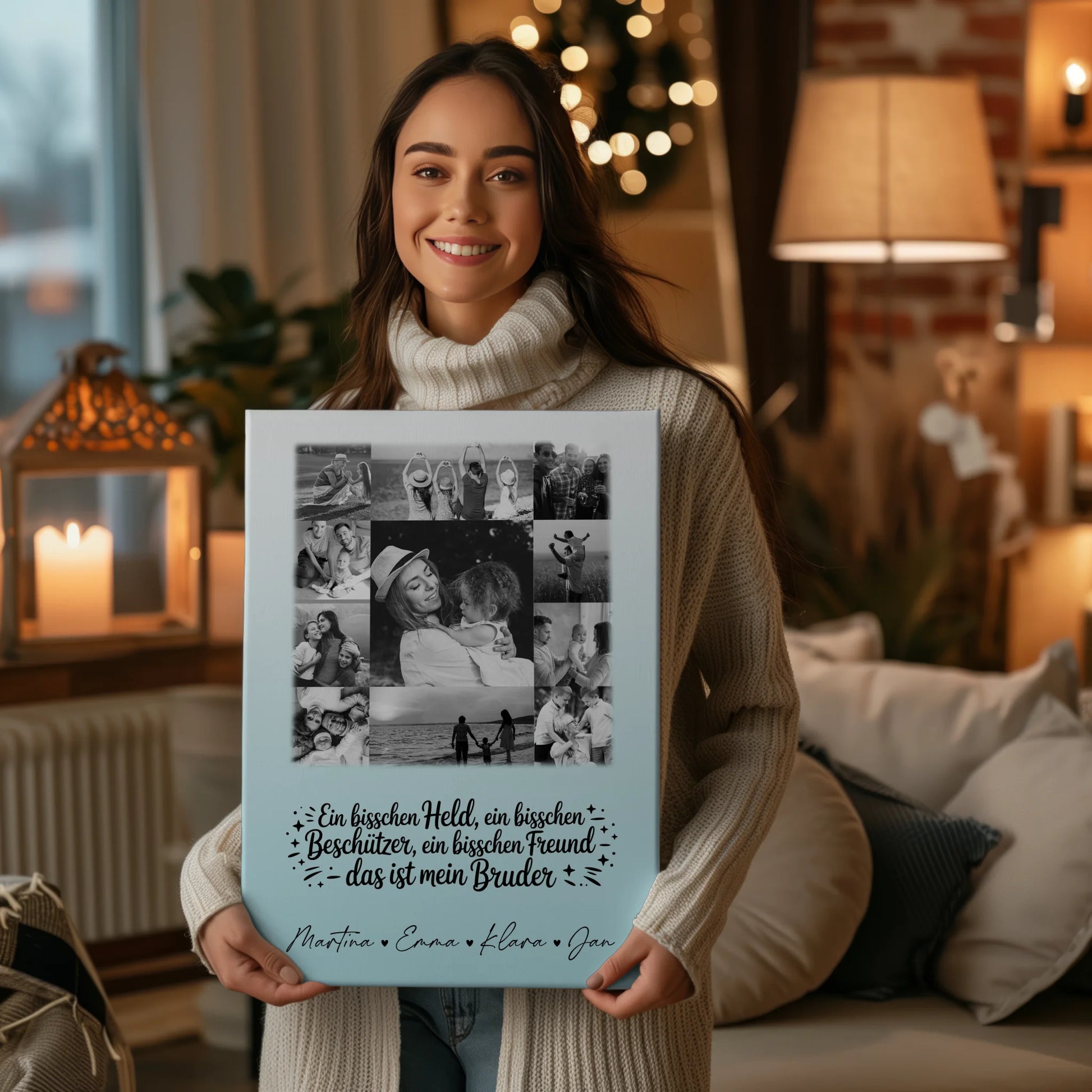 Personalisierte Leinwand mit 11 Fotos Schwarz-Weiß Held Beschützer Freund mein Bruder 2
