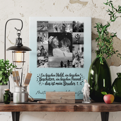 Personalisierte Leinwand mit 11 Fotos Schwarz-Weiß Held Beschützer Freund mein Bruder 3