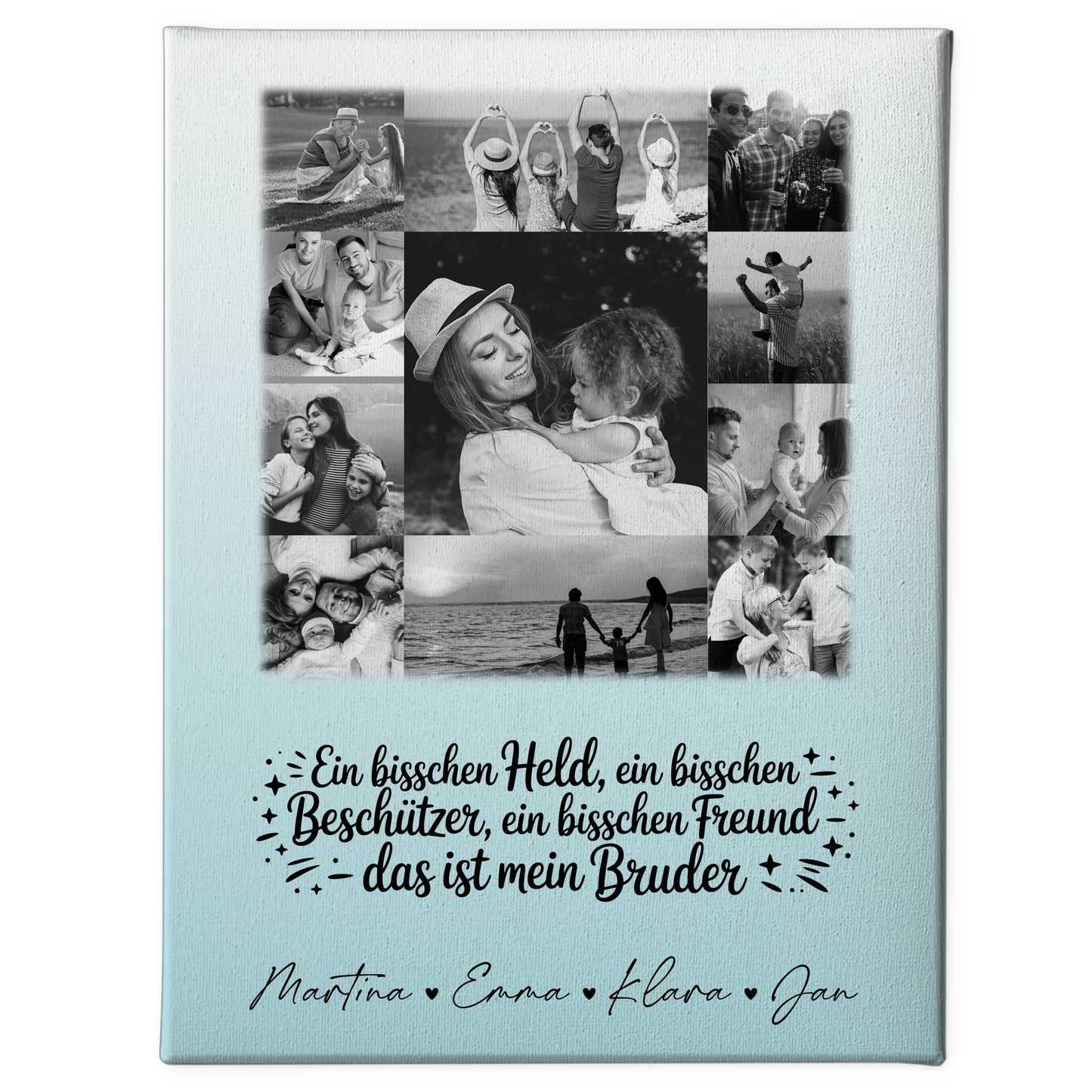 Personalisierte Leinwand mit 11 Fotos Schwarz-Weiß Held Beschützer Freund mein Bruder 1