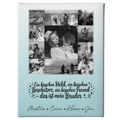 Personalisierte Leinwand mit 11 Fotos Schwarz-Weiß Held Beschützer Freund mein Bruder 1