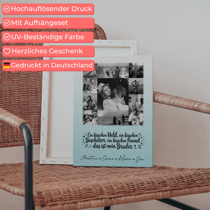 Personalisierte Leinwand mit 11 Fotos Schwarz-Weiß Held Beschützer Freund mein Bruder 5