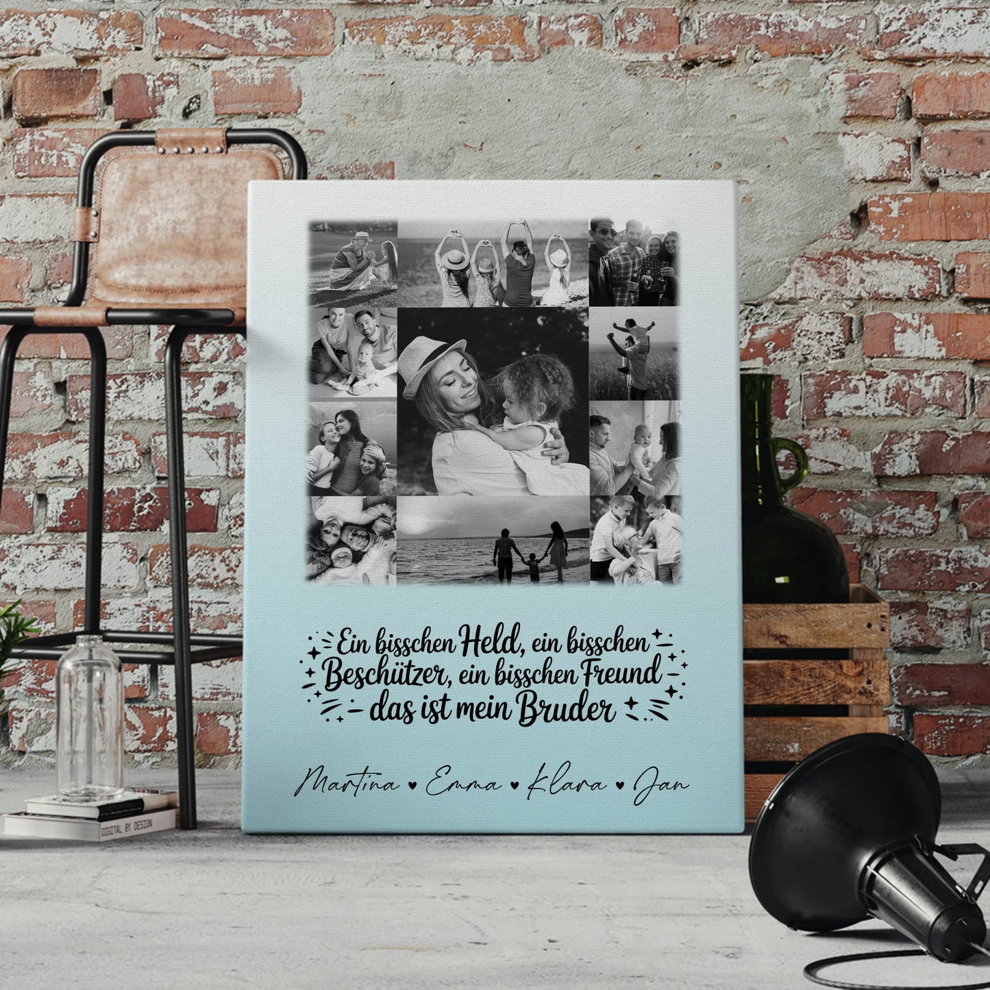 Personalisierte Leinwand mit 11 Fotos Schwarz-Weiß Held Beschützer Freund mein Bruder 4