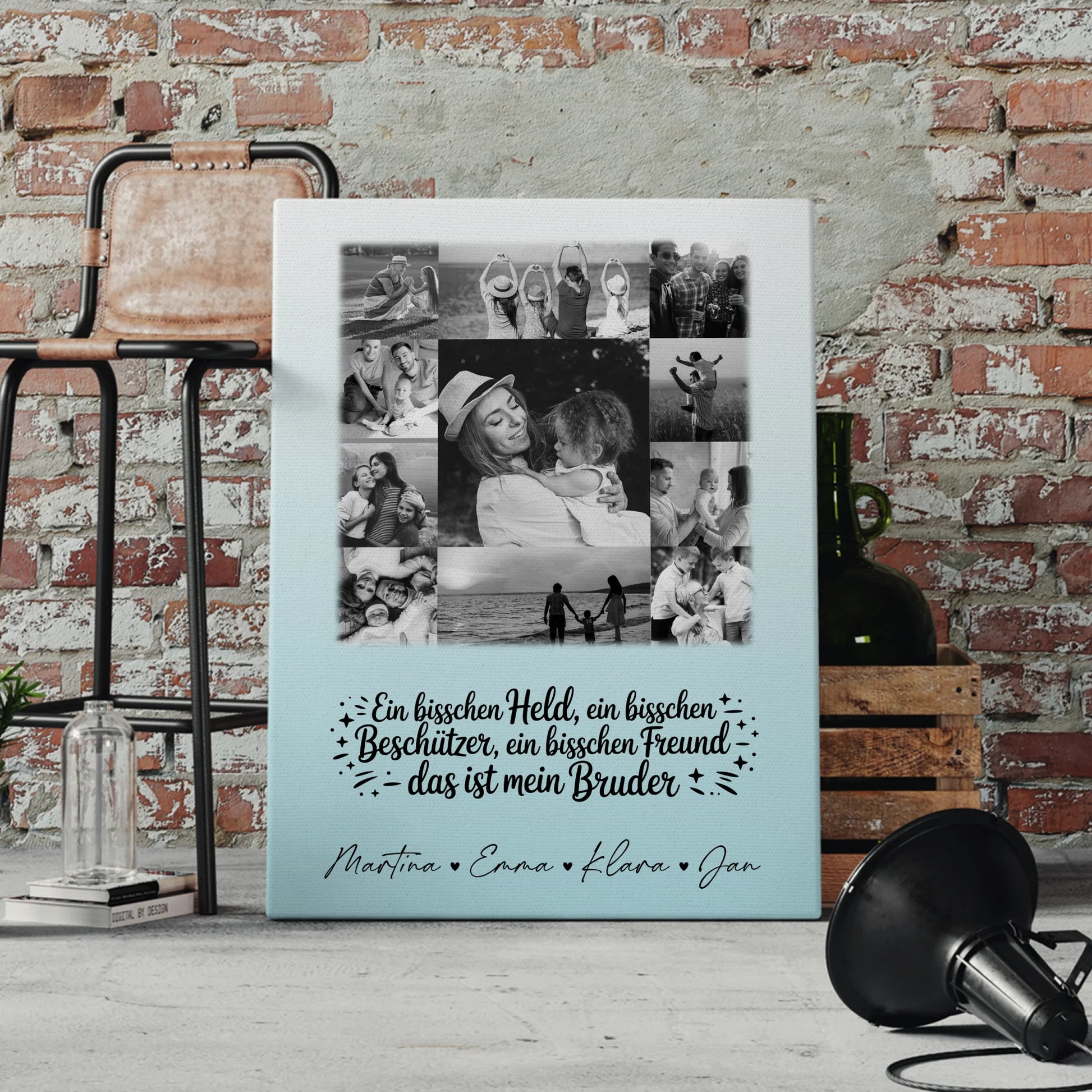Personalisierte Leinwand mit 11 Fotos Schwarz-Weiß Held Beschützer Freund mein Bruder 4