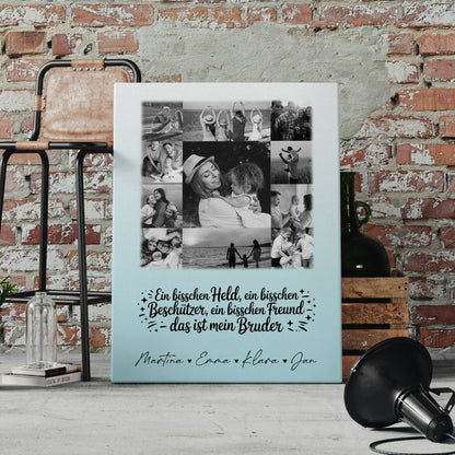 Personalisierte Leinwand mit 11 Fotos Schwarz-Weiß Held Beschützer Freund mein Bruder 4