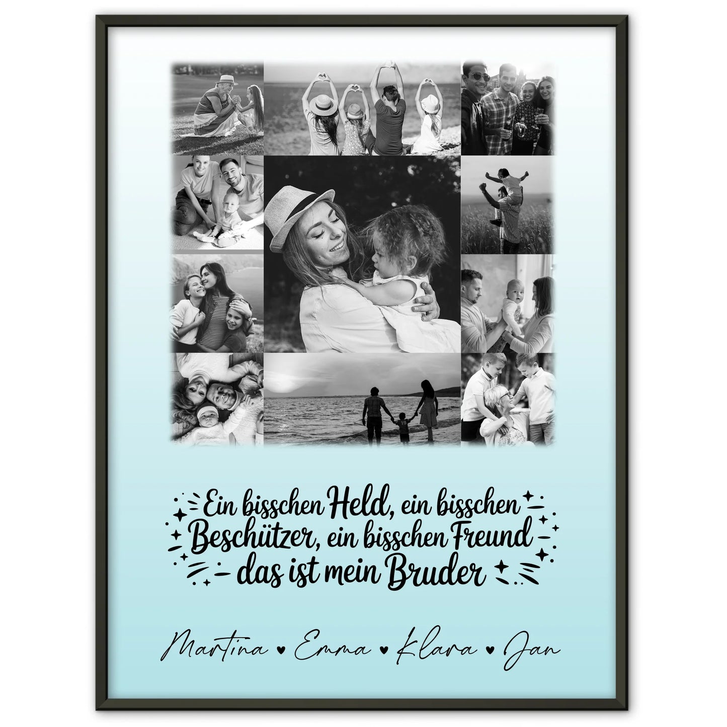 Personalisiertes Bruder-Poster mit 11 Fotos Schwarz-Weiß Held & Beschützer