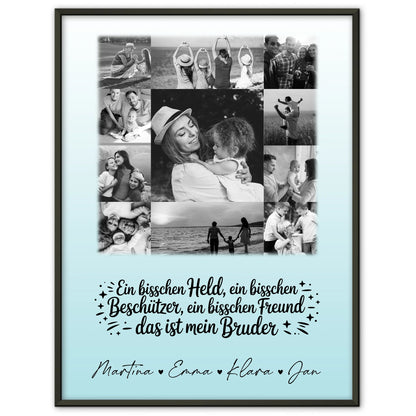 Personalisiertes Bruder-Poster mit 11 Fotos Schwarz-Weiß Held & Beschützer