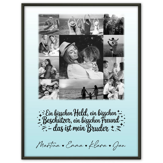 Personalisiertes Bruder-Poster mit 11 Fotos Schwarz-Weiß Held & Beschützer