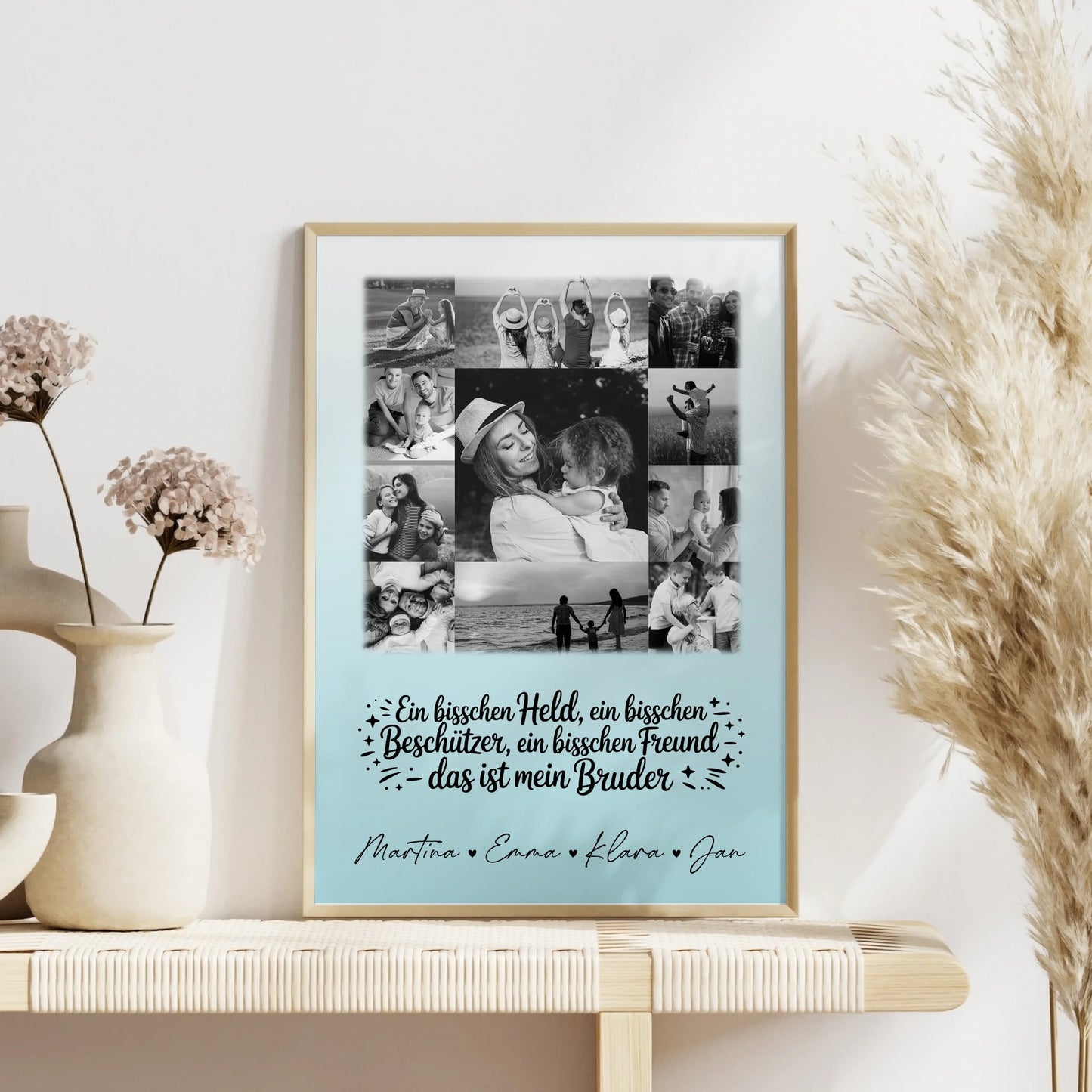 Personalisiertes Bruder-Poster mit 11 Fotos Schwarz-Weiß Held & Beschützer