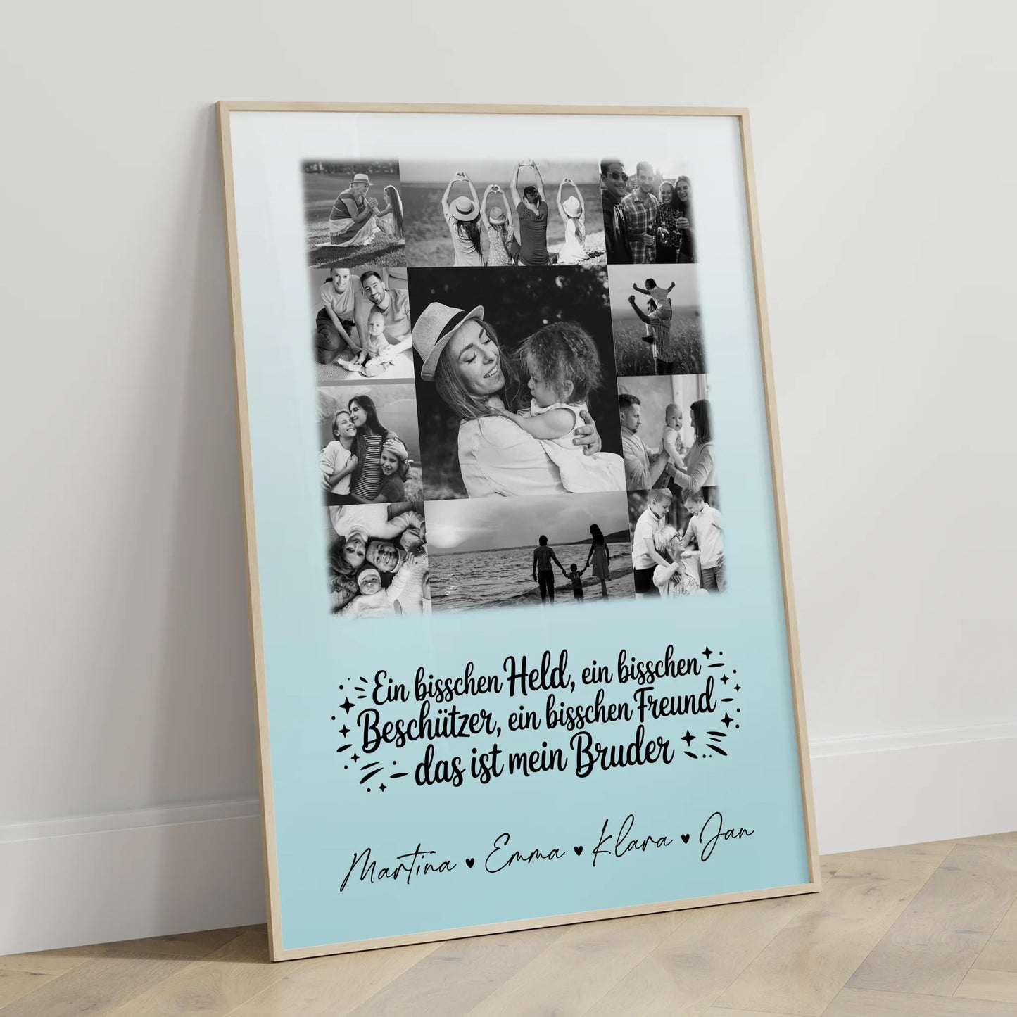 Personalisiertes Bruder-Poster mit 11 Fotos Schwarz-Weiß Held & Beschützer