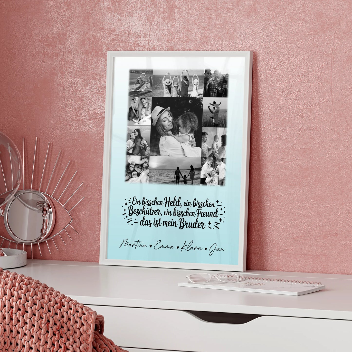 Personalisiertes Bruder-Poster mit 11 Fotos Schwarz-Weiß Held & Beschützer