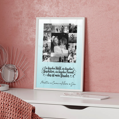 Personalisiertes Bruder-Poster mit 11 Fotos Schwarz-Weiß Held & Beschützer