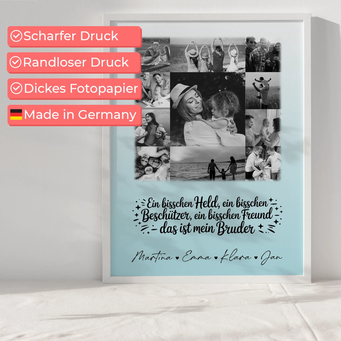 Personalisiertes Bruder-Poster mit 11 Fotos Schwarz-Weiß Held & Beschützer