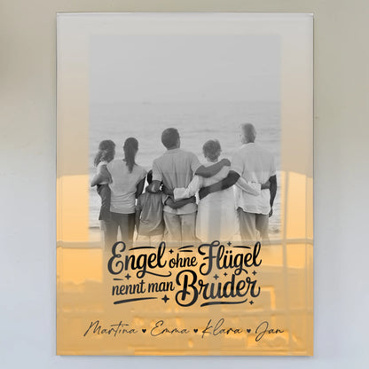 Personalisiertes Acryl Glas mit 1 Foto Bruder ist ein Engel Schwarz-Weiß Geschenk