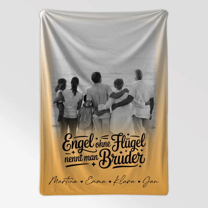 Personalisierte Decke Mit Namen 1 Foto Bruder ist ein Engel Schwarz-Weiß 7