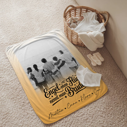 Personalisierte Decke Mit Namen 1 Foto Bruder ist ein Engel Schwarz-Weiß 2